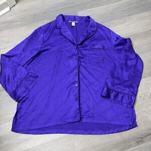 Victoria's Secret Pajama Shirt Womens XL Purple Button Up Short Sleeve